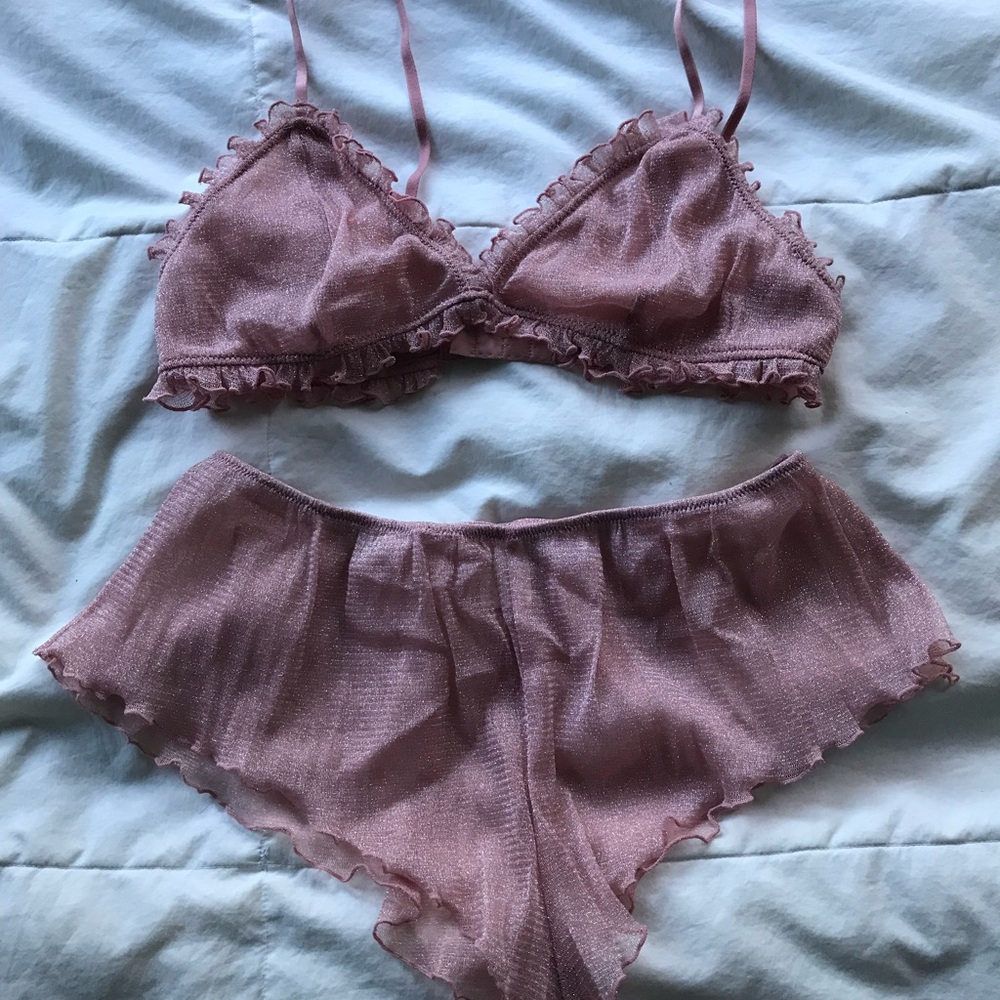 Pink sparkly sheer lingerie set. NWOT.